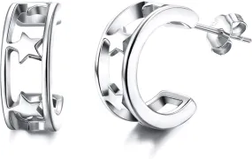 Sllaiss Star Open Hoop Earrings for Women Huggie Hoop Earrings