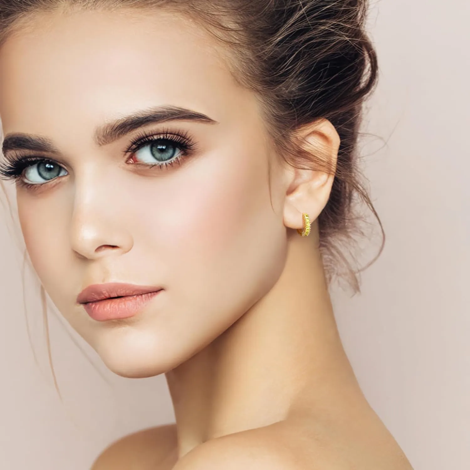 Small Gold Hoop Earrings for Women 14K Real Gold Plated Mini Cartilage Hypoallergenic Cubic Zirconia Birthstone Gold Huggie Earrings for Women