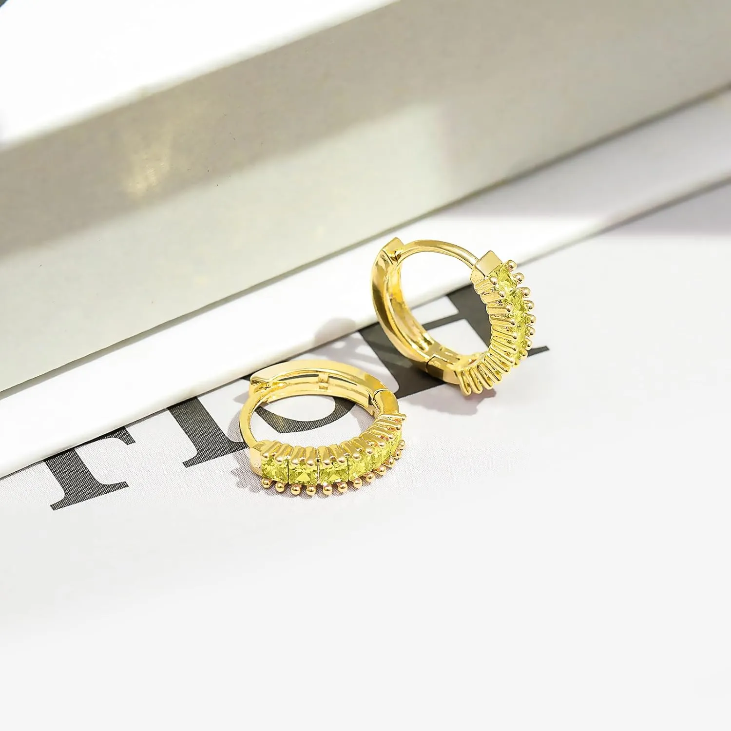 Small Gold Hoop Earrings for Women 14K Real Gold Plated Mini Cartilage Hypoallergenic Cubic Zirconia Birthstone Gold Huggie Earrings for Women