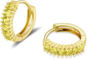 Small Gold Hoop Earrings for Women 14K Real Gold Plated Mini Cartilage Hypoallergenic Cubic Zirconia Birthstone Gold Huggie Earrings for Women
