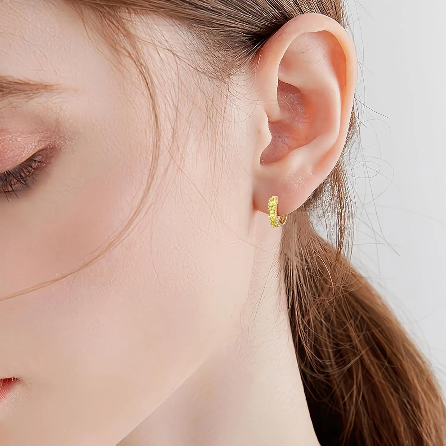 Small Gold Hoop Earrings for Women 14K Real Gold Plated Mini Cartilage Hypoallergenic Cubic Zirconia Birthstone Gold Huggie Earrings for Women