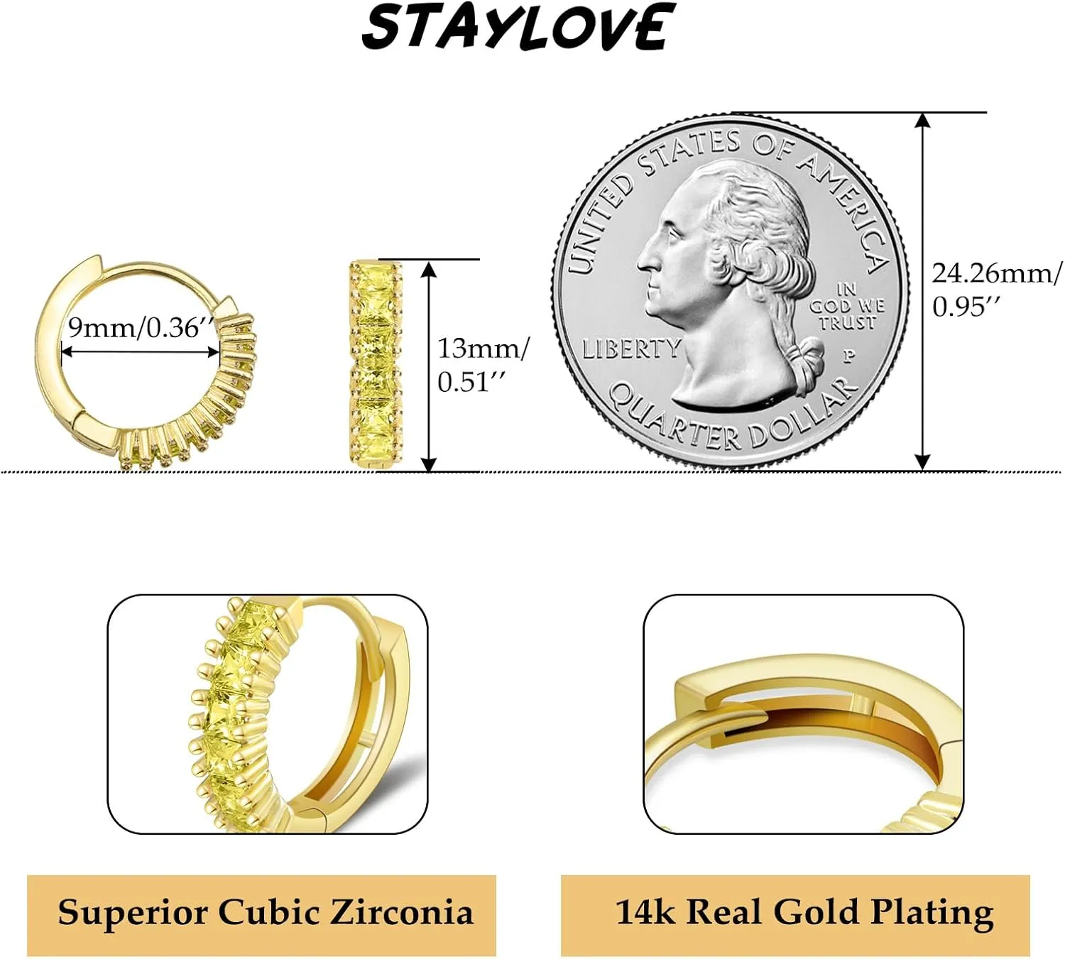 Small Gold Hoop Earrings for Women 14K Real Gold Plated Mini Cartilage Hypoallergenic Cubic Zirconia Birthstone Gold Huggie Earrings for Women