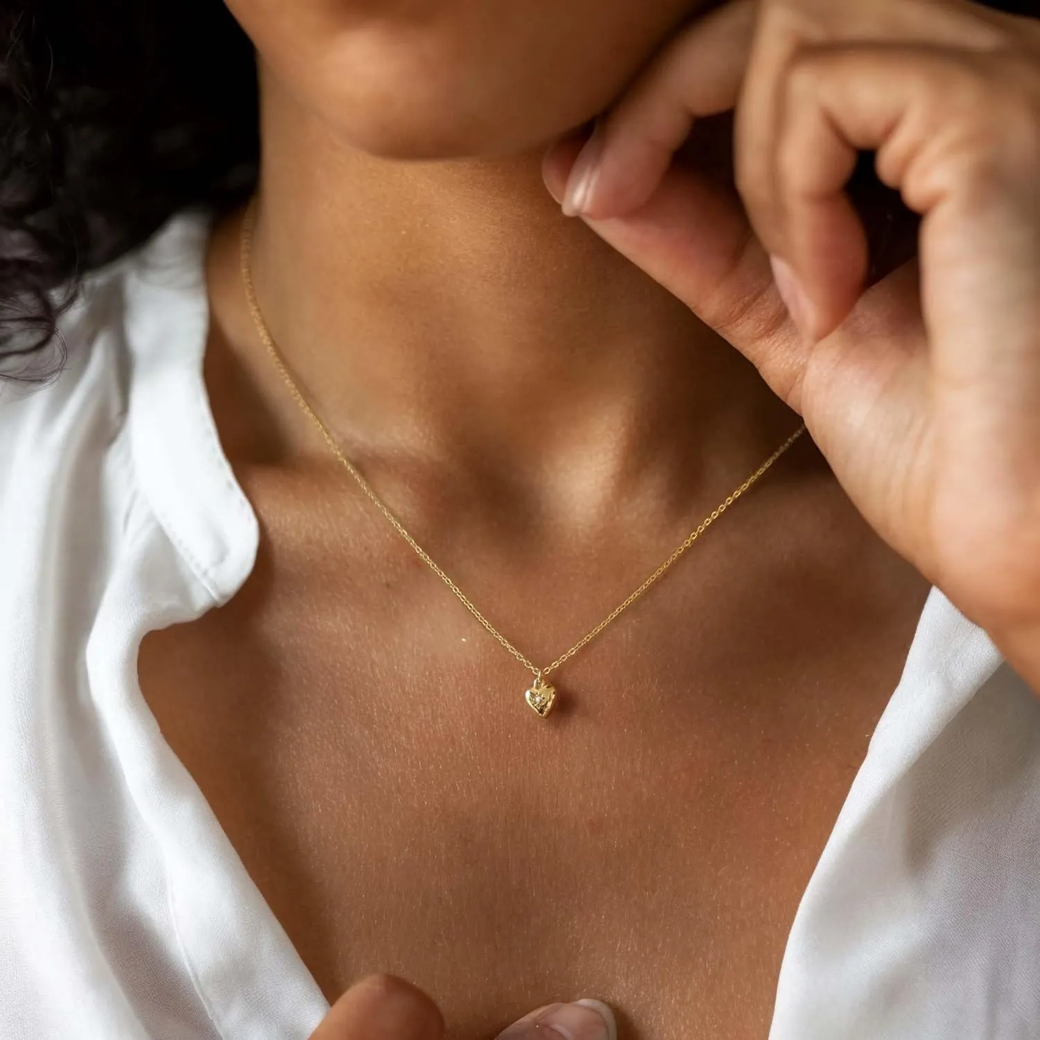 Small Heart Necklace 14K Gold Plated Chunky Heart Necklace Cute Tiny Heart Shape Necklaces Love Heart Pendant Necklaces for Women Jewelry Gifts