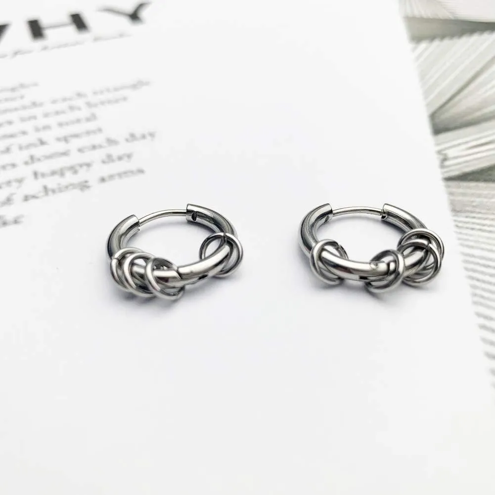 Small Hoop Earrings for Men Women With Cross Feather Spikes Ball Chain Dangle Charms Black Silver 316L Stainless Steel Punk Hip Hop Rock Gothic Kpop Huggies Earrings Set