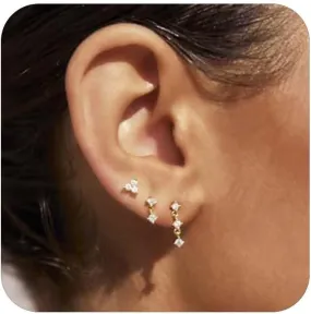 Small Huggie Hoop Earrings For Women,14k Gold Plated Stud Earrings Trendy Stacks Cute Hypoallergenic Earrings Sets For Multiple Piercing Cz Cartilage Earring Gold Jewelry Gift For Women
