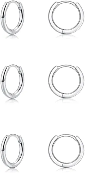 Small Silver Hoop Earrings, Sterling Silver Hoop Earrings For Women Hypoallergenic Earrings Tiny Huggie Hoop Silver Earrings Set For Men 3 Pairs
