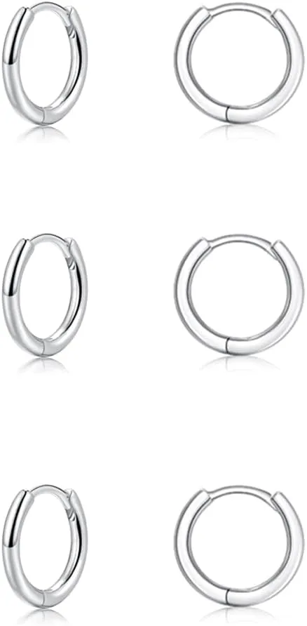 Small Silver Hoop Earrings, Sterling Silver Hoop Earrings For Women Hypoallergenic Earrings Tiny Huggie Hoop Silver Earrings Set For Men 3 Pairs