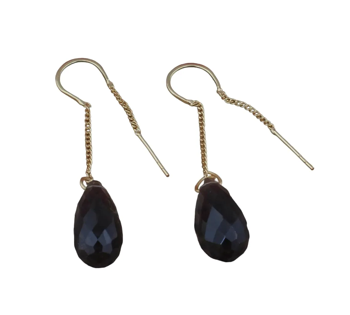 Smoky Quartz Tear Drop Earring, Chain Threader Earrings, 14k Gold Plated Chain Earrings, Chain Dangle Drop Earrings, Chain Earrings For Her