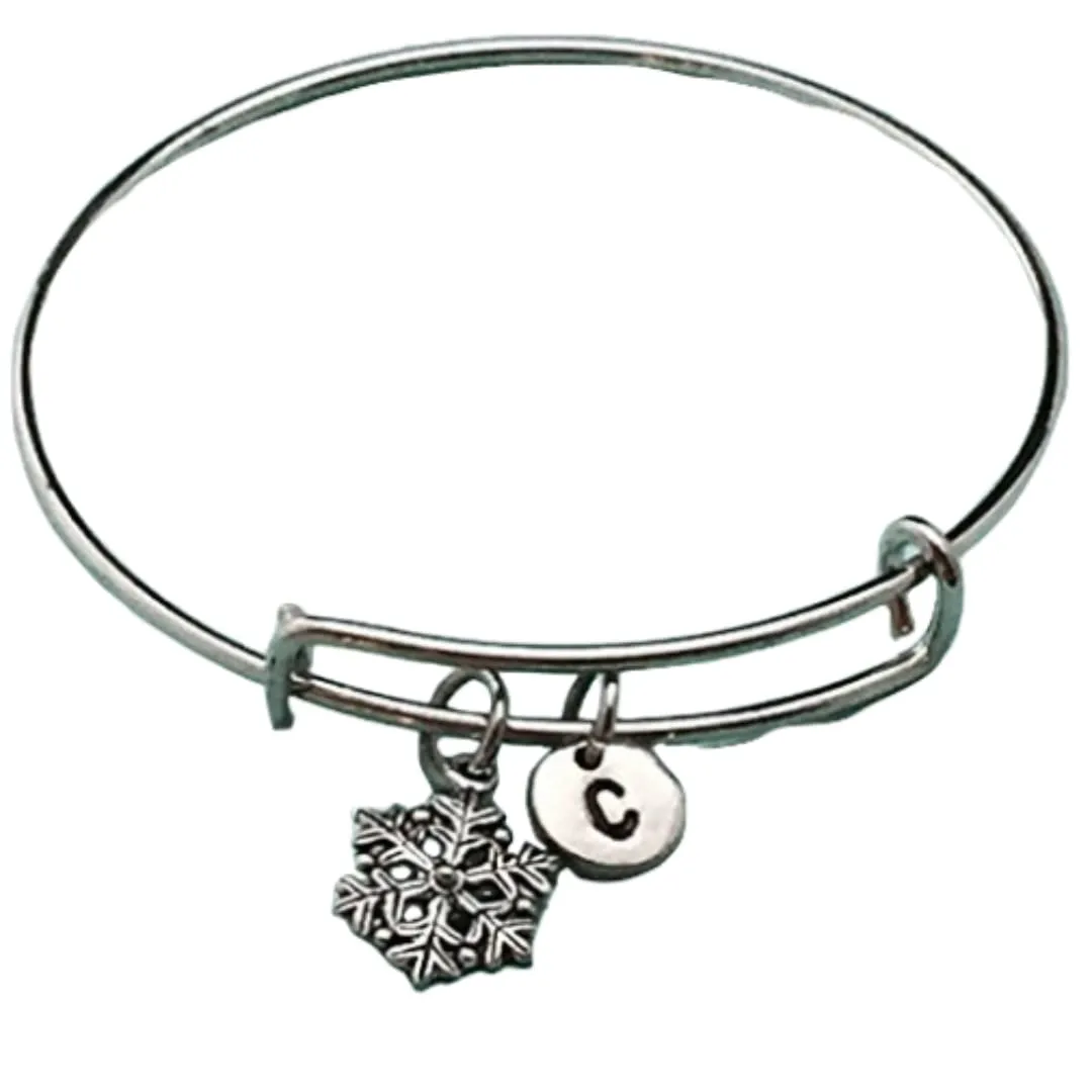 Snowflake bangle, snowflake charm bracelet, expandable bangle, charm bangle, personalized bracelet, monogram