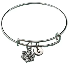 Snowflake bangle, snowflake charm bracelet, expandable bangle, charm bangle, personalized bracelet, monogram