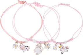 SOIMISS 3pcs Unicorn Friendship Bracelet Wristband for Family Pink Braided Jewelry