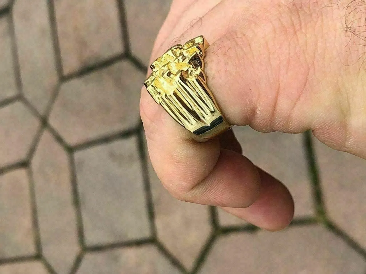 Solid 925 Sterling Silver 14k Yellow Gold Finish - Men's 925 Silver Ring - Gold Nugget Ring - Pinky or Ring Finger - Sizes 6-13