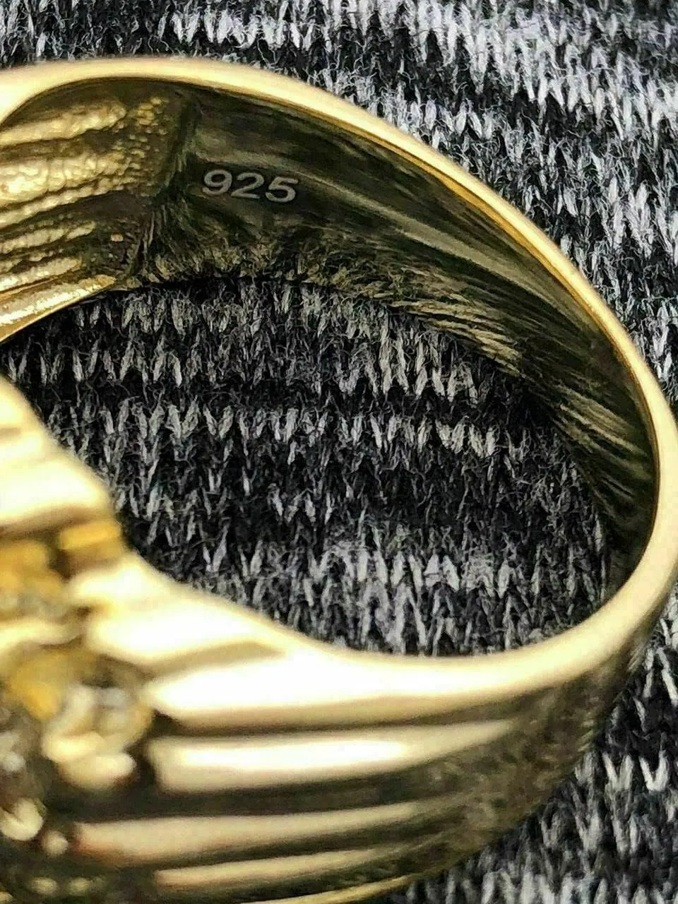Solid 925 Sterling Silver 14k Yellow Gold Finish - Men's 925 Silver Ring - Gold Nugget Ring - Pinky or Ring Finger - Sizes 6-13