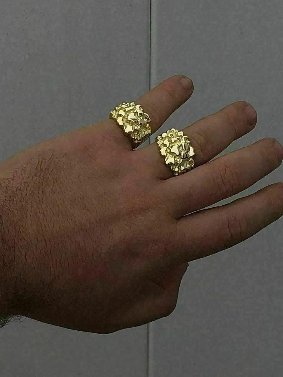 Solid 925 Sterling Silver 14k Yellow Gold Finish - Men's 925 Silver Ring - Gold Nugget Ring - Pinky or Ring Finger - Sizes 6-13