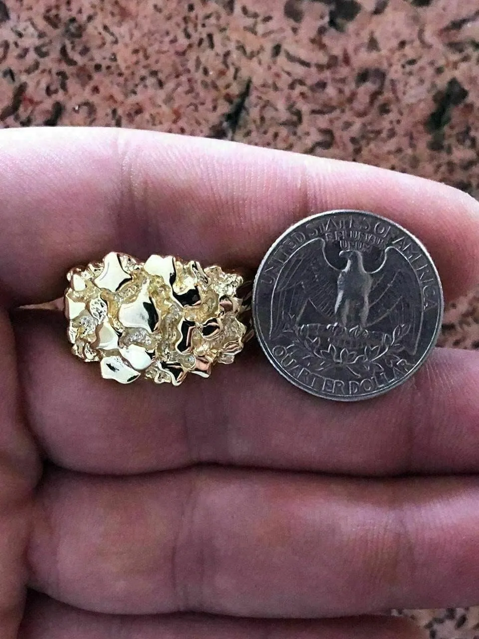 Solid 925 Sterling Silver 14k Yellow Gold Finish - Men's 925 Silver Ring - Gold Nugget Ring - Pinky or Ring Finger - Sizes 6-13