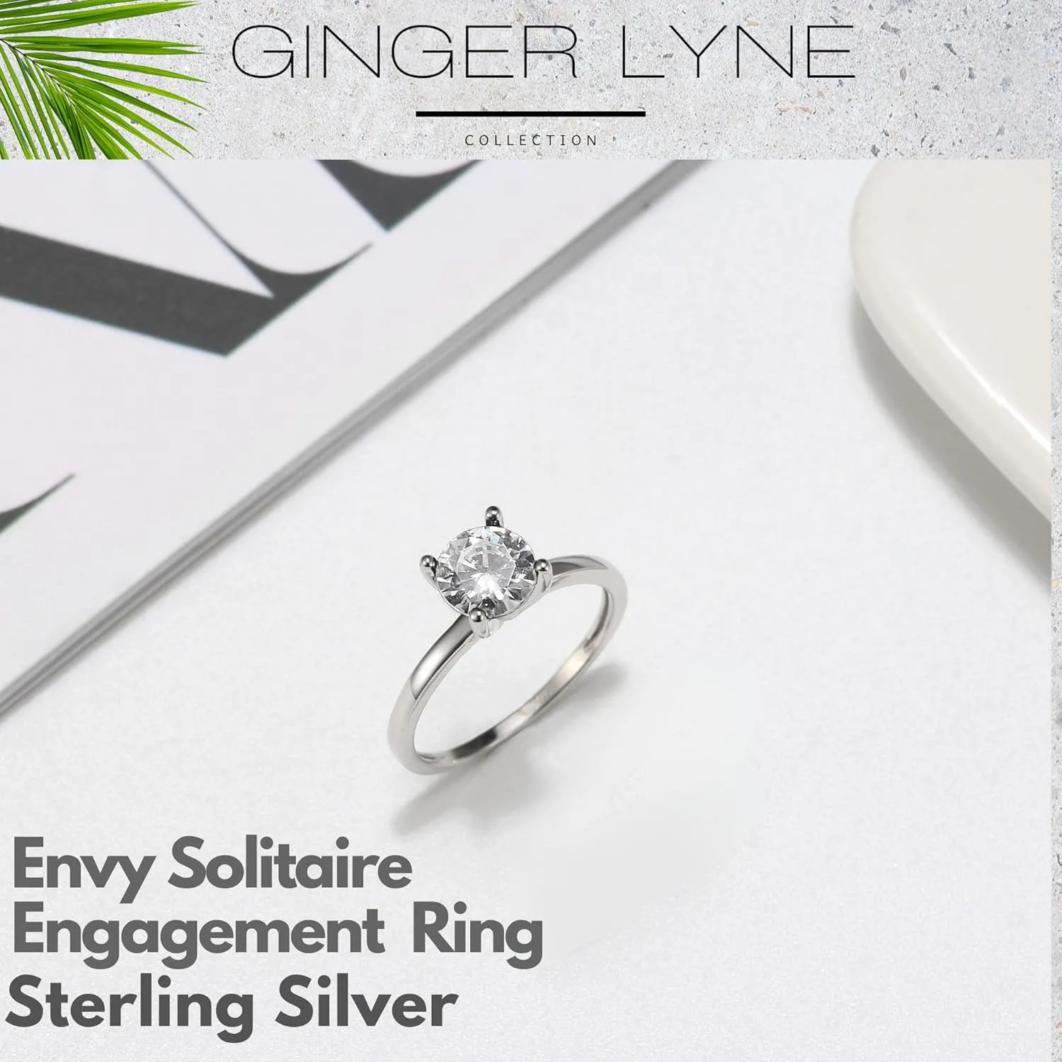 Solitaire Engagement Ring for Women by Ginger Lyne |CZ 1.5 Ct Faux Simulated Diamond Ring |925 Sterling Silver White Gold Wedding Bridal| Fake Travel or Promise for Her - Size 9
