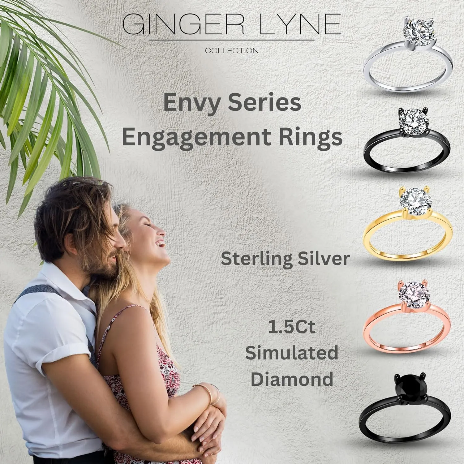 Solitaire Engagement Ring for Women by Ginger Lyne |CZ 1.5 Ct Faux Simulated Diamond Ring |925 Sterling Silver White Gold Wedding Bridal| Fake Travel or Promise for Her - Size 9