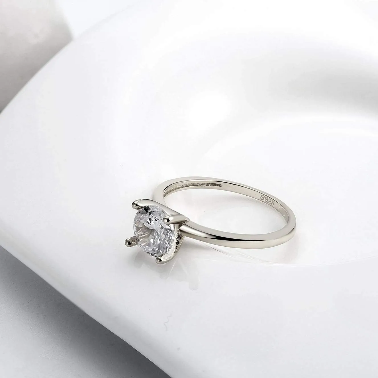 Solitaire Engagement Ring for Women by Ginger Lyne |CZ 1.5 Ct Faux Simulated Diamond Ring |925 Sterling Silver White Gold Wedding Bridal| Fake Travel or Promise for Her - Size 9