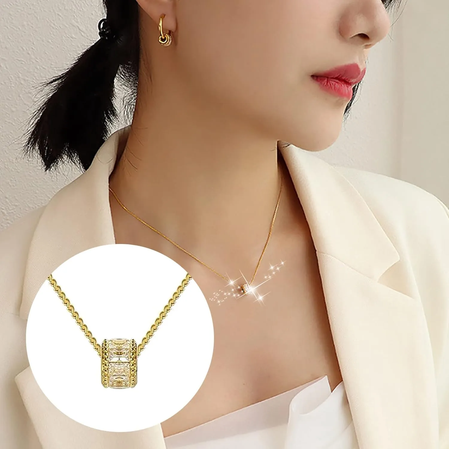 Solitaire Necklace High End Necklace with A Small Waist Necklace Necklace by Heart to Heart Blue Pearl Layered Necklaces for Women Silver (Gold, One Size)