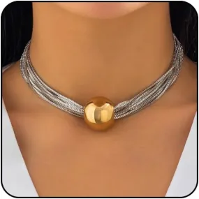 Sora Tuki Chunky Gold Choker Necklace Chunky Silver Necklace for Women Gold Statement Necklace Black Choker Necklace Thick Gold Chunky Necklace Geometric Sphere Necklace
