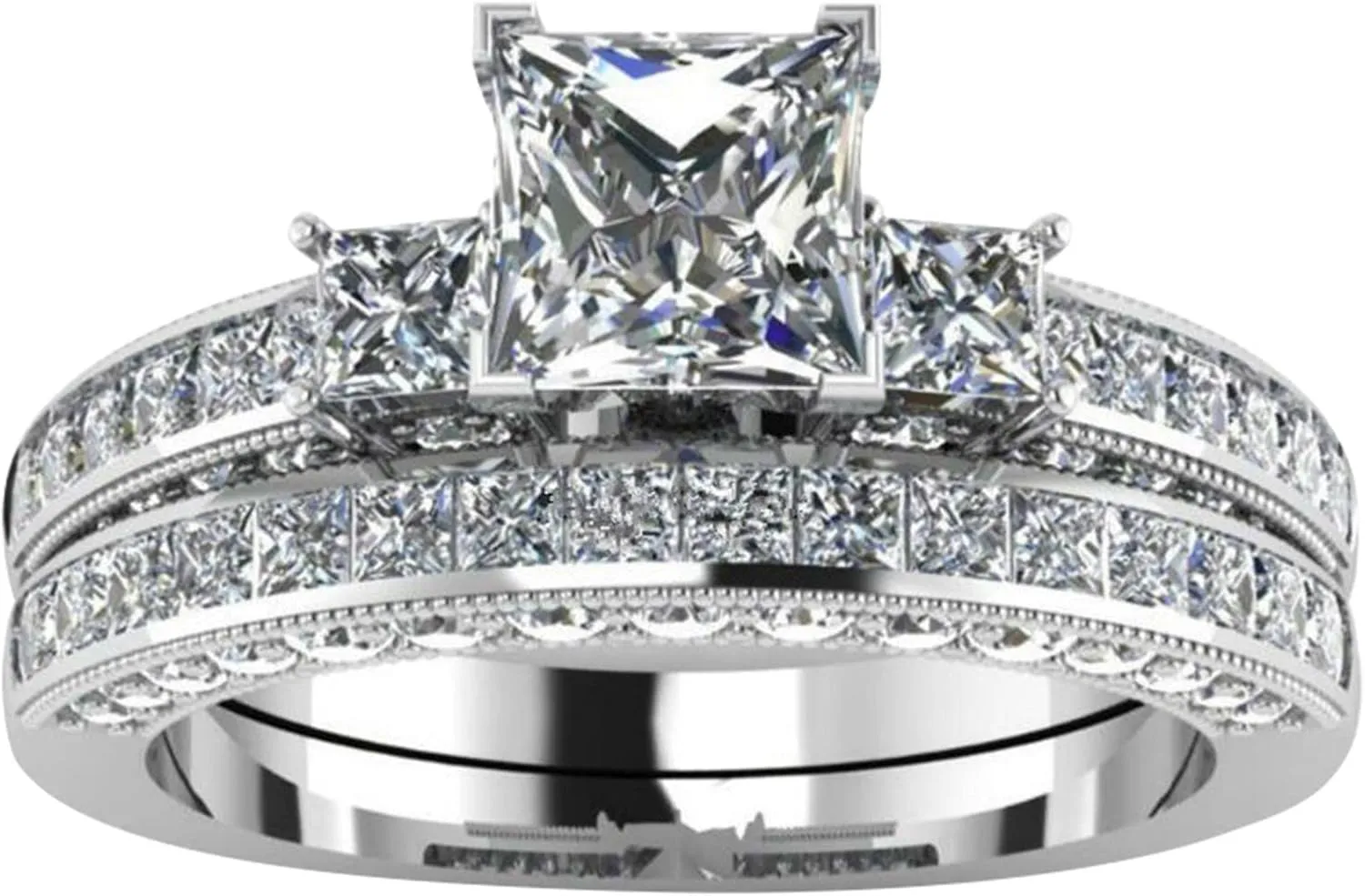 Square CZ Wedding Engagement Ring Bridal Sets for Women Anniversary Valentine His Hers Couples Matching Rings