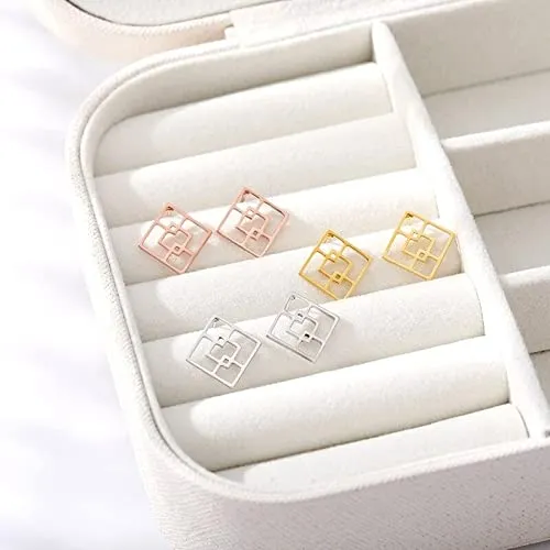 Square stud earrings, square earrings, stud earrings, minimalist earrings, geometric earrings, gold stud earrings, square studs (Rose Gold)