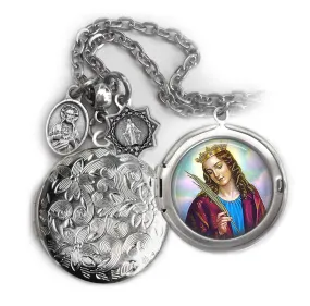St. Catherine of Alexandria Locket Necklace, Patron Saint Confirmation Gift, Italian Charms, Catholic Jewelry