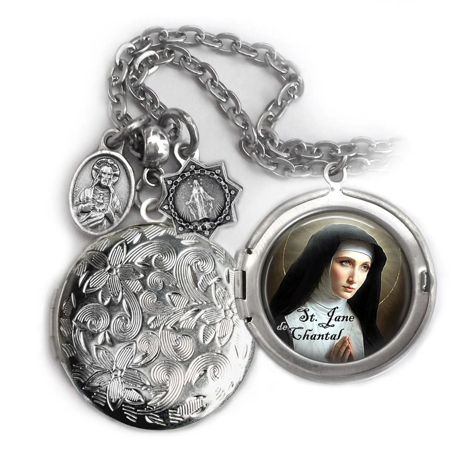 St. Jane Frances de Chantal Locket Necklace, Patron Saint Confirmation Gift, Italian Charms, Catholic Jewelry