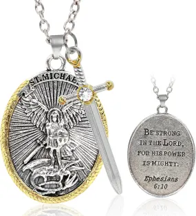 St. Michael Pendant Necklace for Men, Men's Archangel Michael Viking Necklace Pendant, Saint Michael Medal Necklaces with Sword Shield Protection, Christian Catholic Gift for Xmas Birthday Anniversary