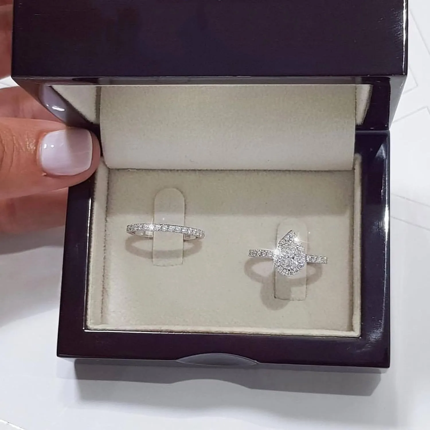 Stackable Ring 925 Silver Wedding Engagement Ring Sets for Women Vintage Pear CZ Bridal Rings With Cubic Zirconia