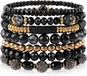 Stackble Beaded Bracelets for Women Boho Colorful Glass Faceted Beads Bracelets Natural Stone Gemstone Plastic Pearl Seed Beads Ball Beads Handmade Stretch Friendship Bracelets Bohemian Jewelry Gift