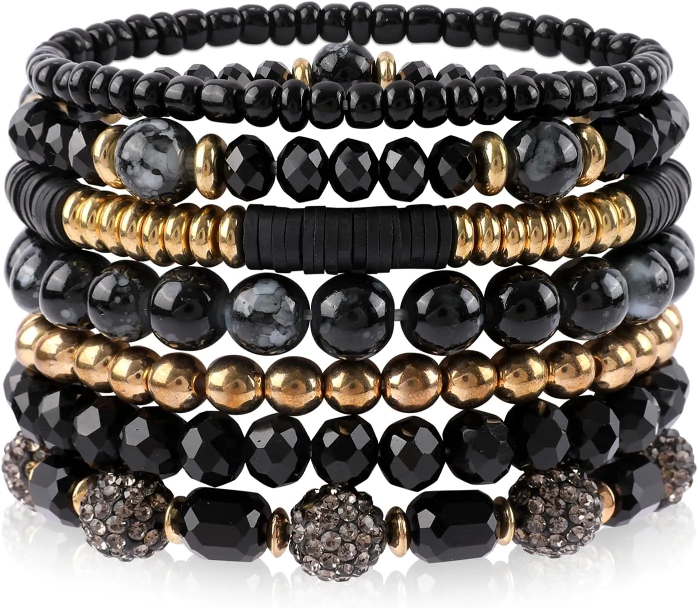Stackble Beaded Bracelets for Women Boho Colorful Glass Faceted Beads Bracelets Natural Stone Gemstone Plastic Pearl Seed Beads Ball Beads Handmade Stretch Friendship Bracelets Bohemian Jewelry Gift