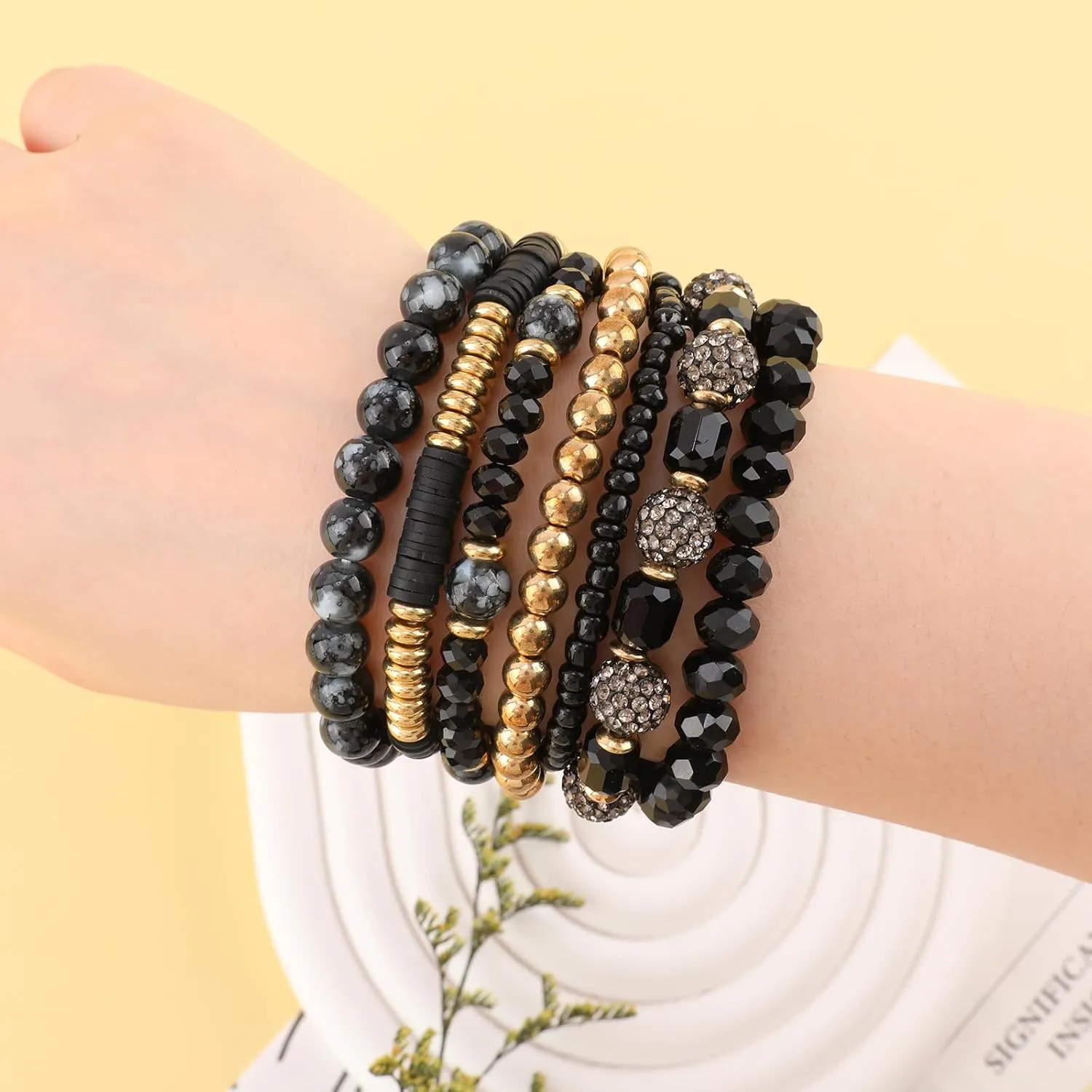 Stackble Beaded Bracelets for Women Boho Colorful Glass Faceted Beads Bracelets Natural Stone Gemstone Plastic Pearl Seed Beads Ball Beads Handmade Stretch Friendship Bracelets Bohemian Jewelry Gift