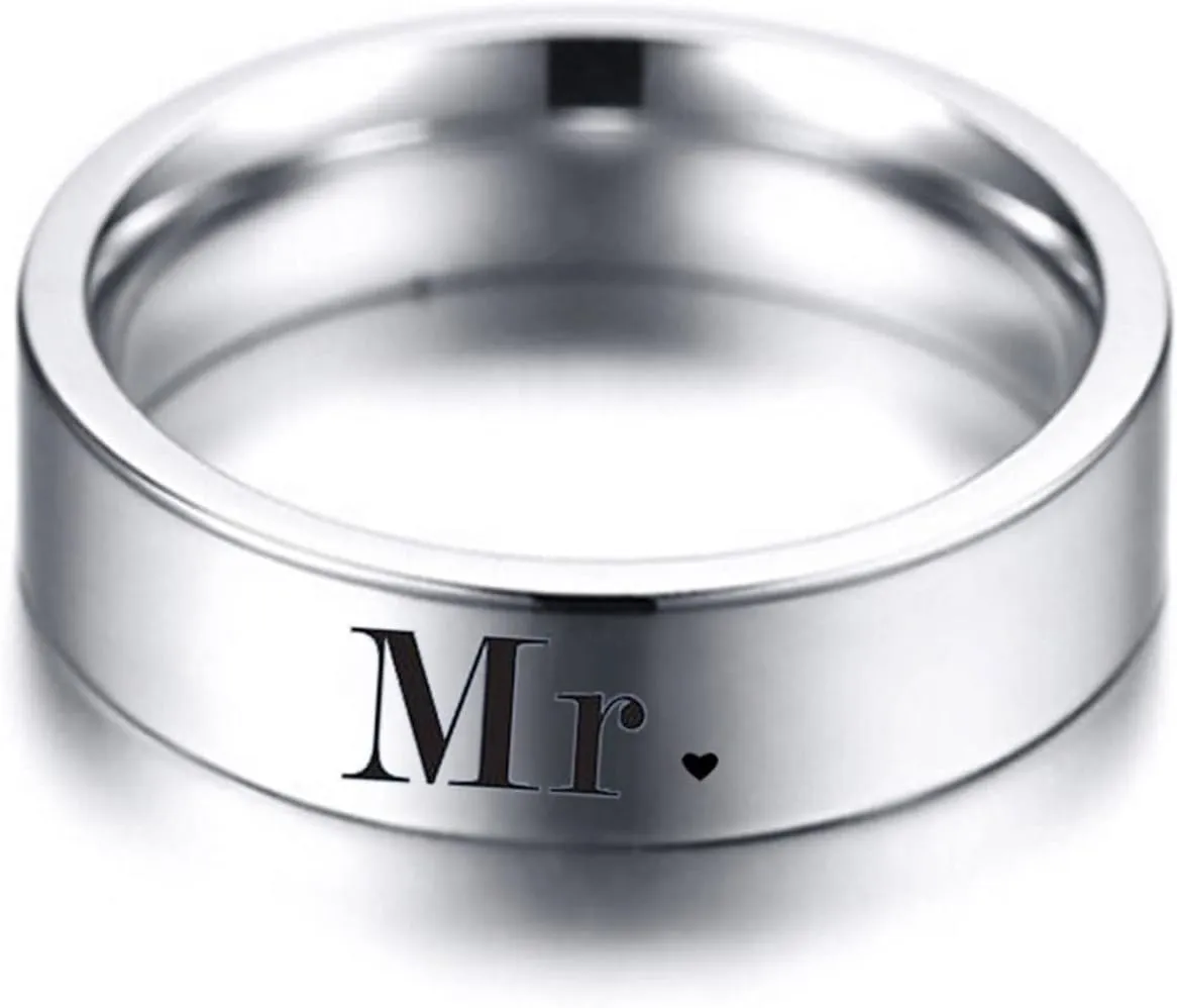 Stainless Steel Rings, Funny Engagement Rings Font Mr.Mrs for Engagement Anniversary Valentine