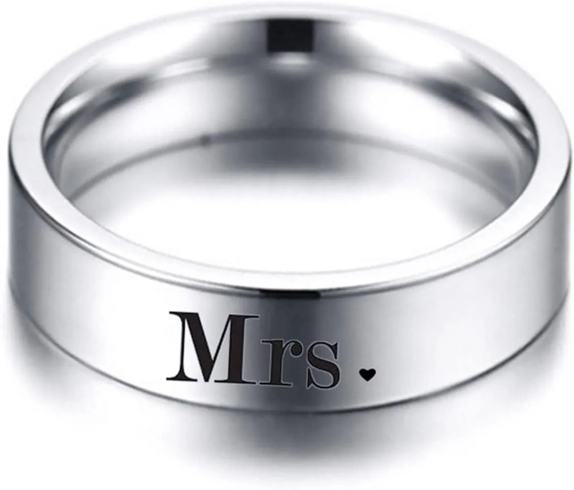 Stainless Steel Rings, Funny Engagement Rings Font Mr.Mrs for Engagement Anniversary Valentine