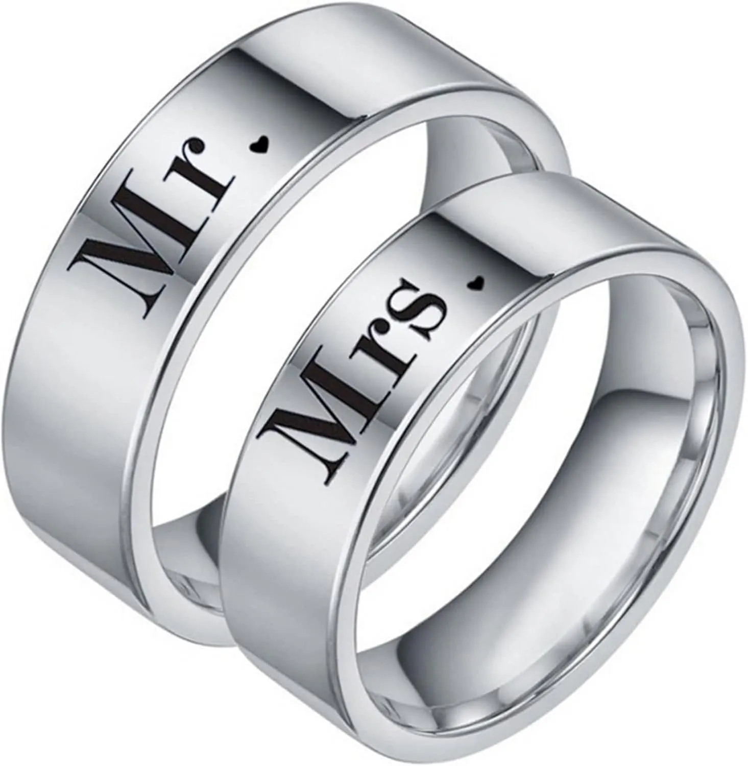 Stainless Steel Rings, Funny Engagement Rings Font Mr.Mrs for Engagement Anniversary Valentine