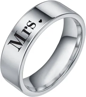 Stainless Steel Rings, Funny Engagement Rings Font Mr.Mrs for Engagement Anniversary Valentine