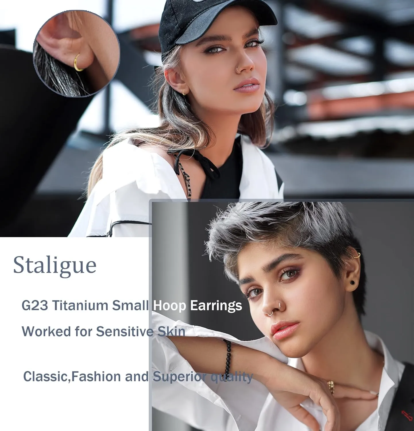 Staligue G23 Titanium Hoop Earrings for Women Men Hypoallergenic Endless Hoop Earrings Cartilage Sleeper Lightweight Small Hoop Earrings 6MM 8MM 10MM 12MM 14MM 18MM 20MM