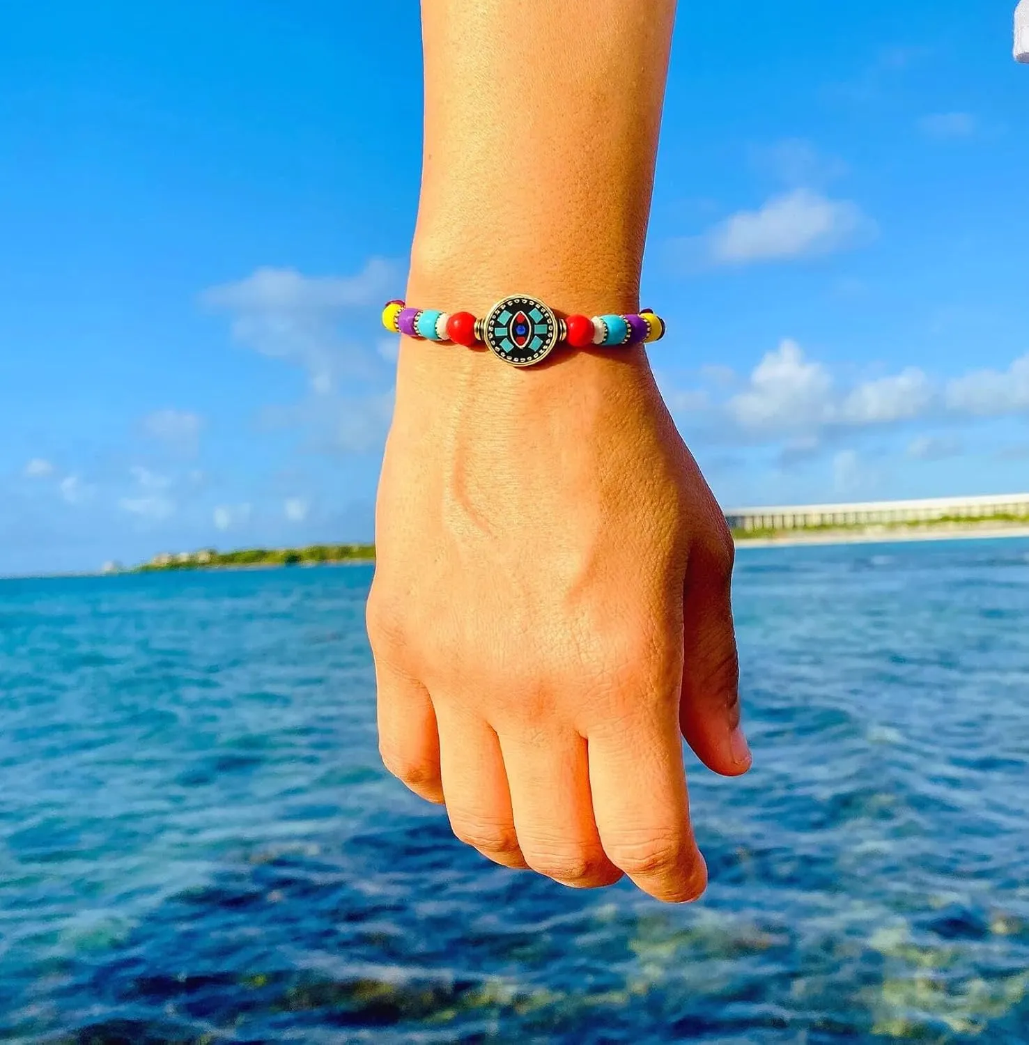 Starain Super Cute Bead Bracelets for Women Handmade Beach Multicolour Stone Boho Beaded Bracelet 8 inch Adjustable
