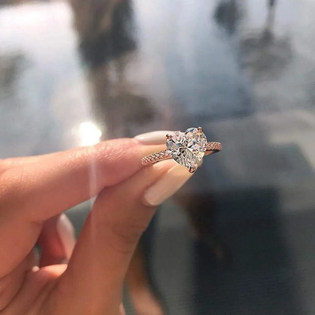 Statement Cocktail Ring Set for Women Heart Cubic Zirconia Promise CZ Solitaire Silver Wedding Engagement Rings