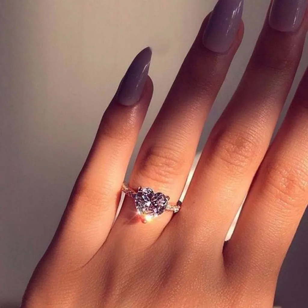 Statement Cocktail Ring Set for Women Heart Cubic Zirconia Promise CZ Solitaire Silver Wedding Engagement Rings