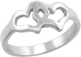 Sterling Silver Dainty Interlocking Open Hearts Toe Ring for Women Pinky Midi Knuckle Available in Size 1 to 5