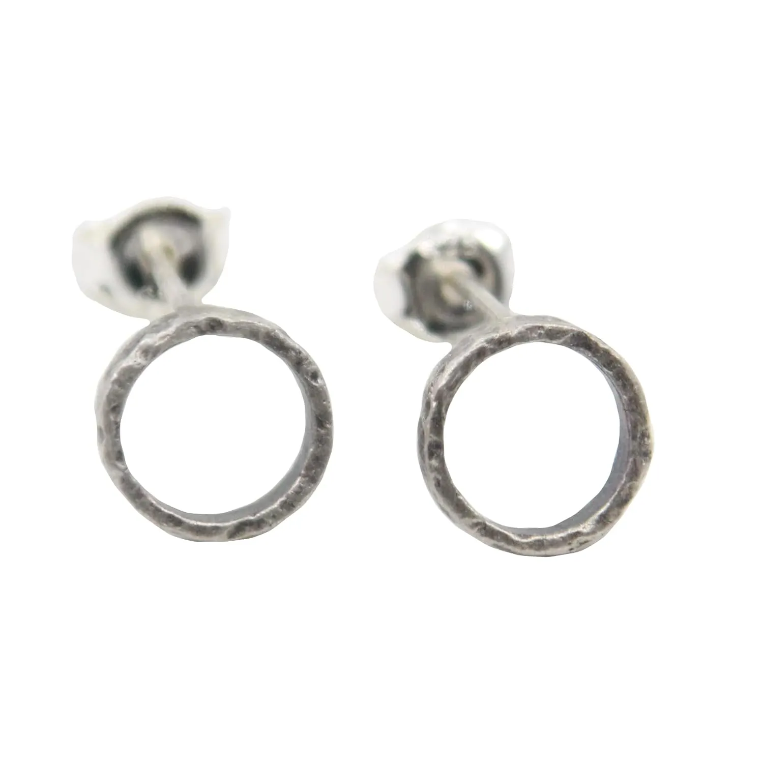 Sterling Silver Hammered Simple Circle Fashion Stud Earrings