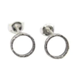Sterling Silver Hammered Simple Circle Fashion Stud Earrings