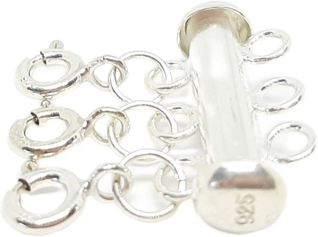 Sterling Silver Layered Necklace Spacer Clasp Detangles & Separates Multiple Necklaces with Slide & Lock Clasp by Seashell Crafter (Attach 3 Chains)