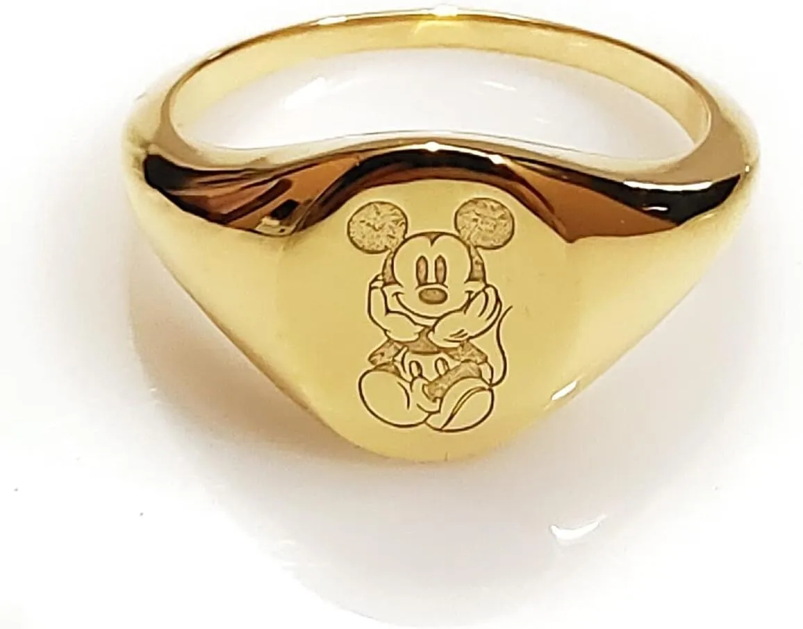 Sterling Silver Ring, Mickey Ring, Personalized Ring, Signet Ring, Mouse Ring, Engraved Ring, Cartoon ring, Custom Ring,, Yellow, MJR0054MKY