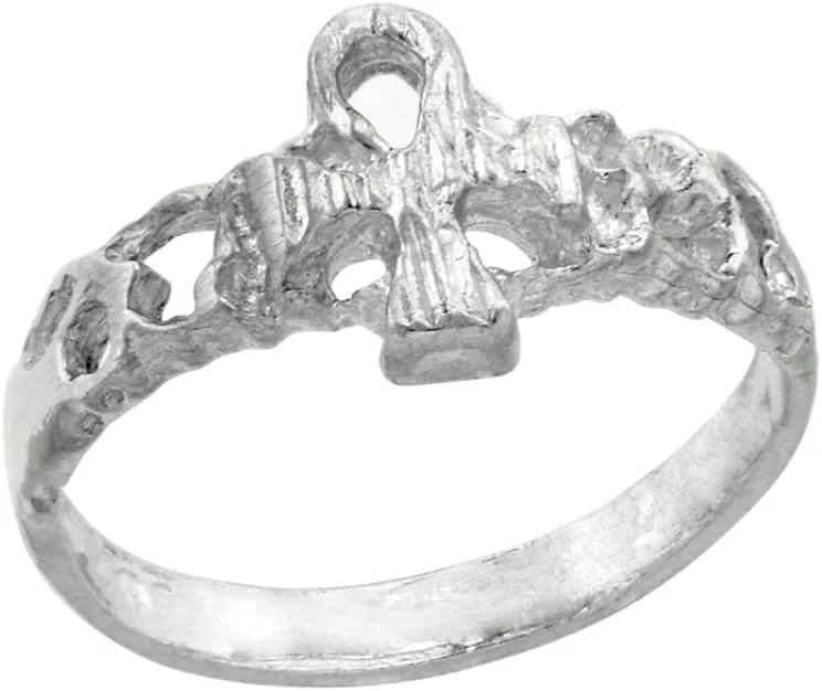 Sterling Silver Tiny Ankh Toe Ring for Women Pinky Midi Knuckle Available in Size 1 to 5