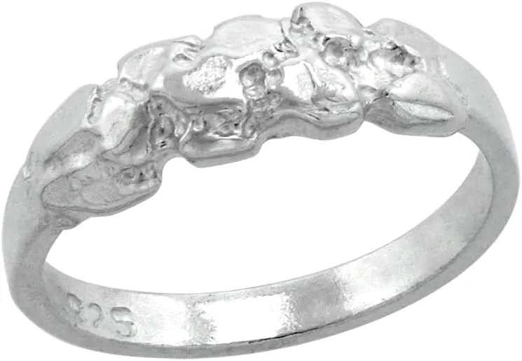 Sterling Silver Tiny Nugget Toe Ring for Women Pinky Midi Knuckle Available in Size 1 to 5
