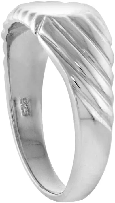 Sterling Silver Tiny Oval Signet Toe Ring for Women Pinky Midi Knuckle Scalloped Design Available in Size 1 to 5