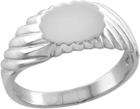 Sterling Silver Tiny Oval Signet Toe Ring for Women Pinky Midi Knuckle Scalloped Design Available in Size 1 to 5
